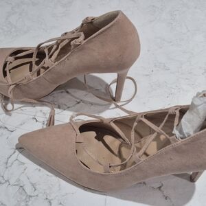 Tan Suede Lace-Up Heels with Stiletto